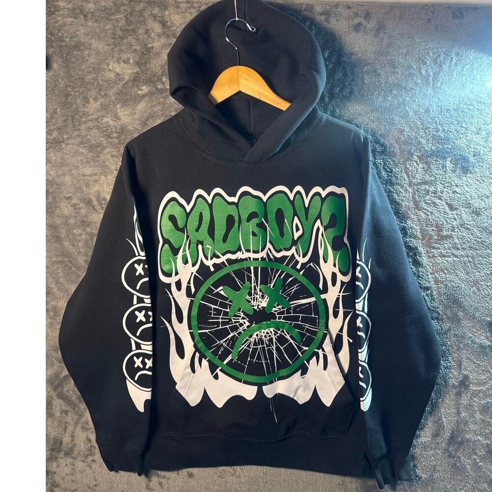 Streetwear x Sad Boyz x Junior H Web Graphic Hoodie Small Black Skate USA!